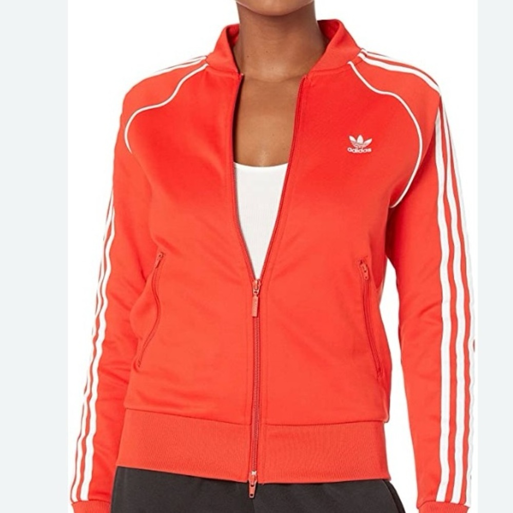 adidas Orange Bomber Track Jacket with White Stripes women’s  size 10